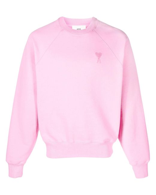 AMI Pink Tonal-logo Organic Cotton Sweatshirt for men