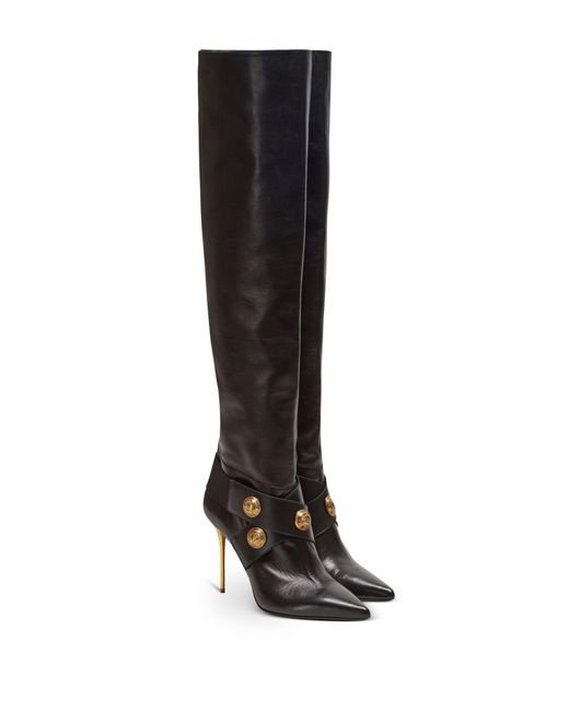 Balmain Black Leather Alma Knee-high Boots 95