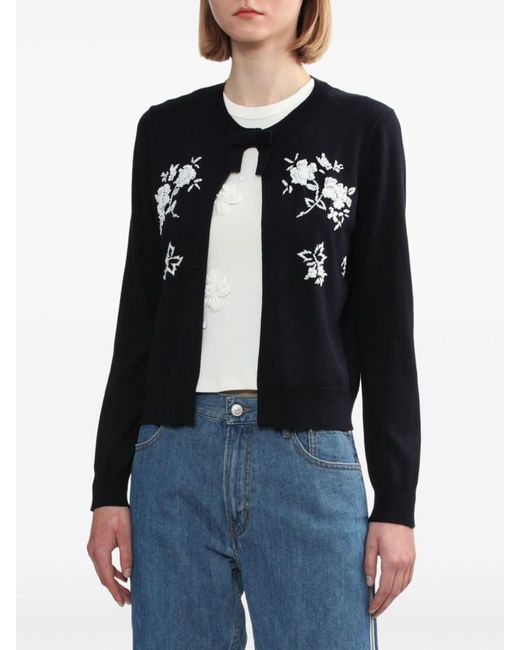 ShuShu/Tong Black Floral-embroidered Knitted Cardigan
