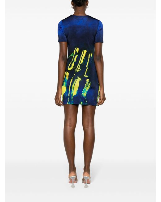 Louisa Ballou Blue Abstract-print T-shirt Dress