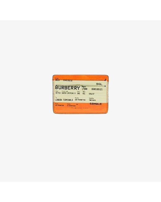 Burberry Orange Train Ticket Print Leather Card Case for men