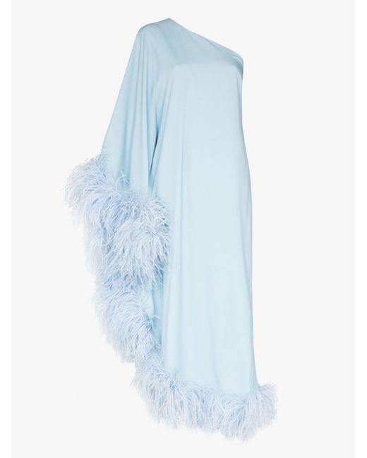 ‎Taller Marmo Blue Ubud One Shoulder Feather Trim Gown - Women's - Acrylic/viscose/ostrich Feather