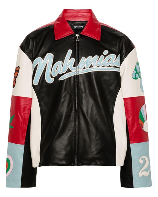 NAHMIAS Red Moto Colour-block Leather Jacket - Men's - Calf Leather/polyester for men