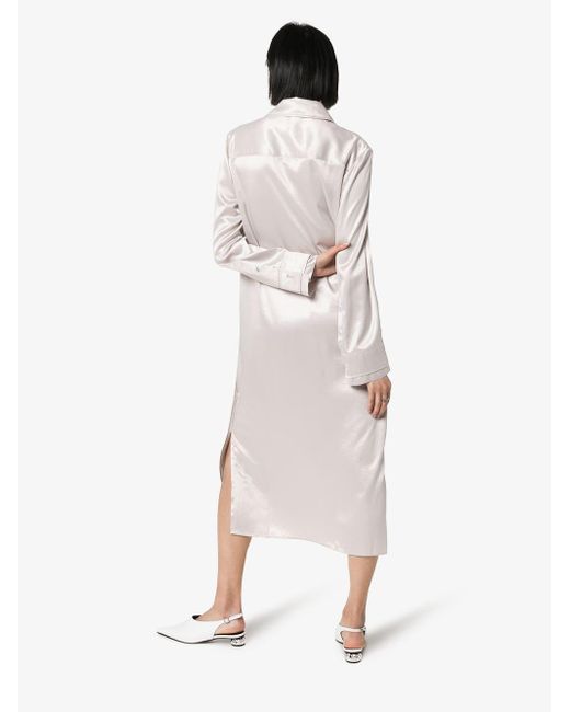 white satin shirt dress