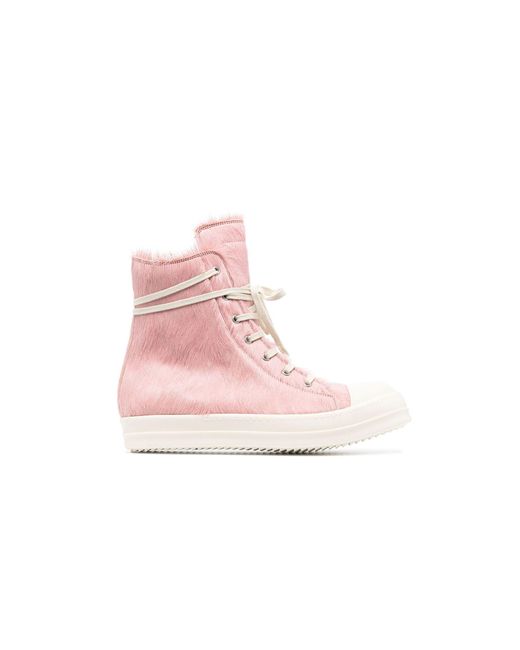 Rick Owens Pink Pony Hair High-top Leather Sneakers for Men | Lyst
