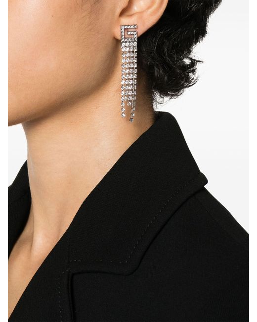 Gucci White G-motif Diamante-embellished Palladium-plated Brass Drop Earrings