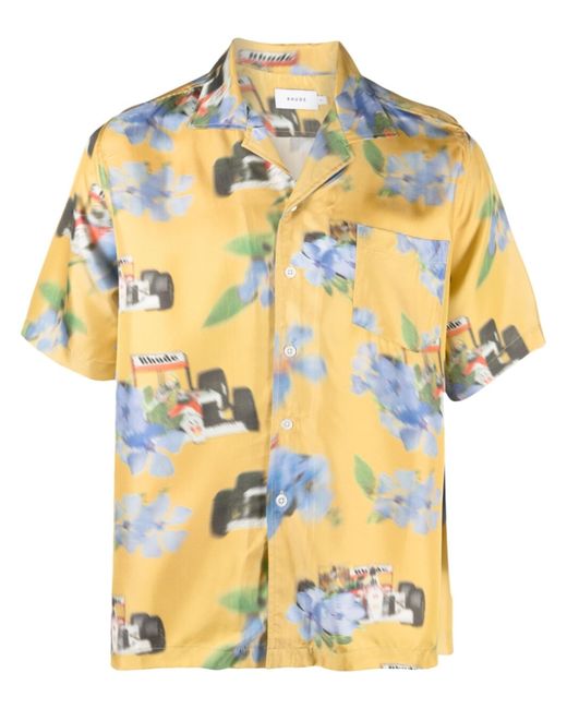 Rhude Floralprint Silk Shirt in Yellow for Men Lyst