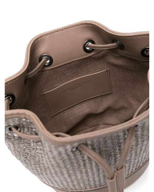 Brunello Cucinelli Gray Brown Metallic Raffia Bucket Bag