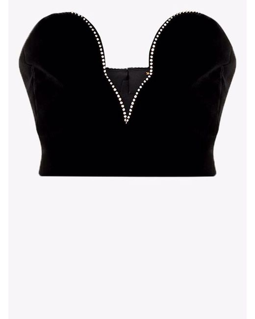 Saint Laurent Black Crystal Embellished Velvet Bustier - Women's - Silk/cupro/viscose