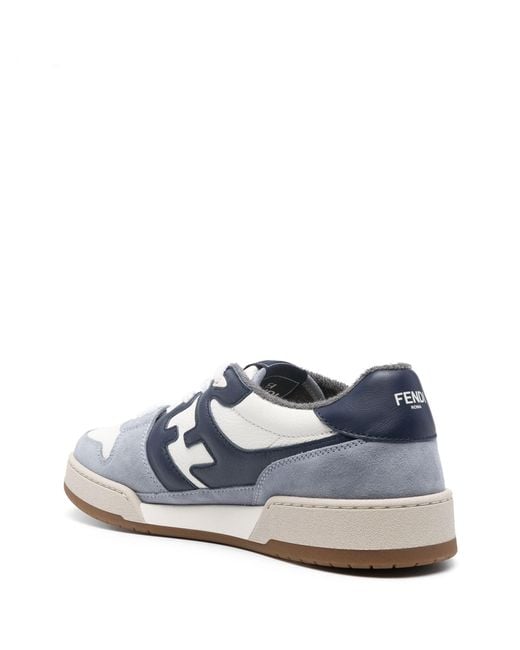 Fendi Blue Match Panelled Suede Sneakers for men