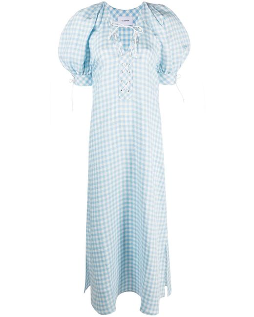 Sleeper Blue Garden Gingham Puff-sleeve Dress