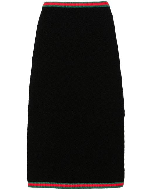 Gucci Black Web-stripe Crochet-knit Skirt - Women's - Polyester/spandex/elastane/polyamide/cottonspandex/elastane