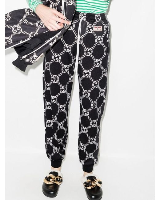 GUCCI★素敵！INTERLOCKING G LOGO BLACK COTTON TRACK PANTS Gucci Interlocking G Track Pants in Black | Lyst