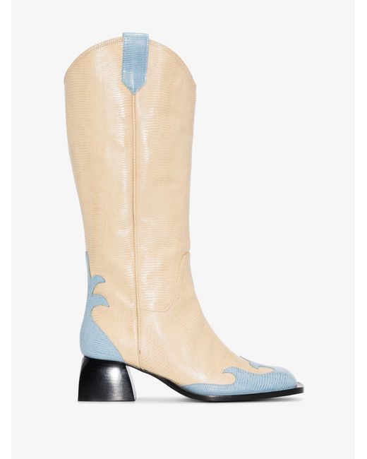 NODALETO White Neutral Bulla Jane Leather Cowboy Boots