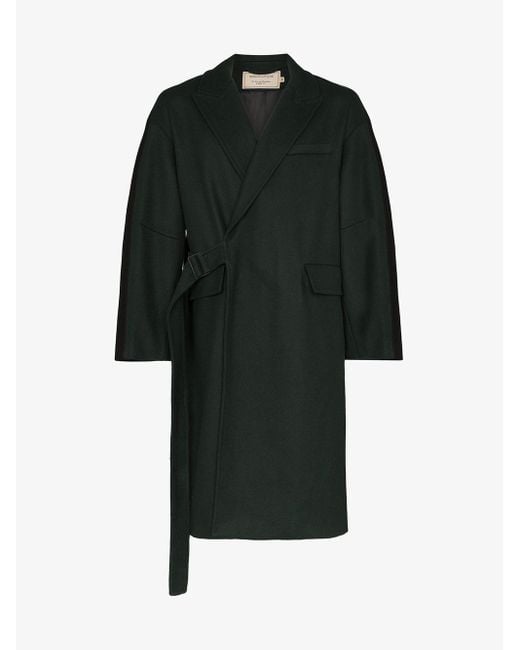 Maison Kitsuné Belted Wrap Coat in Black for Men | Lyst