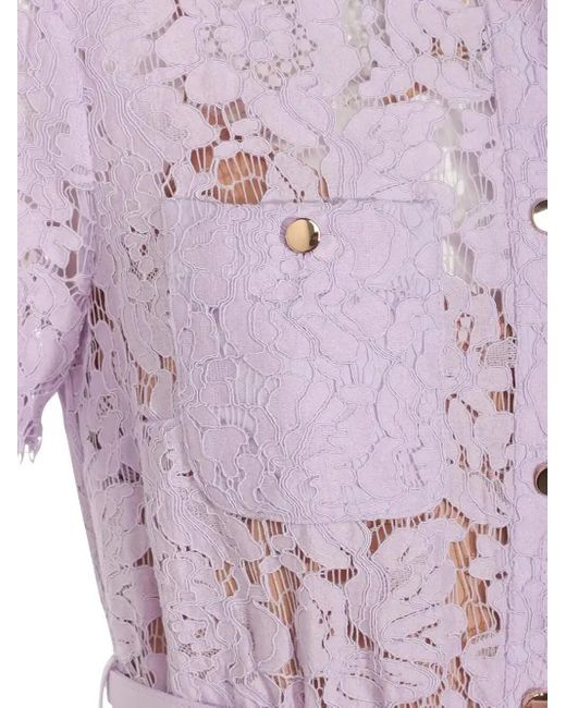 Self-Portrait Purple Lace Button-Up Midi Dress