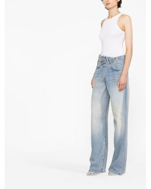 R13 Blue Crossover Wide-leg Jeans
