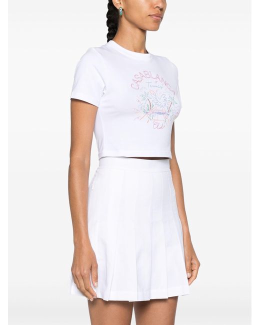 Casablancabrand White Logo Print Cropped Cotton T-shirt - Women's - Elastane/cotton