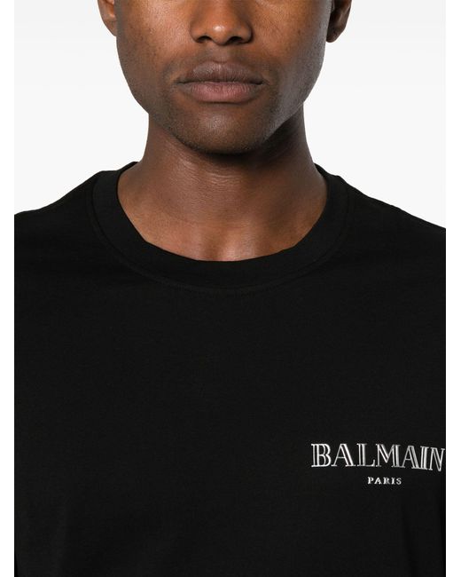 Balmain Black Vintage Rubber-logo T-shirt for men