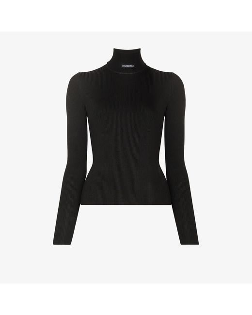 Balenciaga Turtleneck Rib Knit Top in Black | Lyst