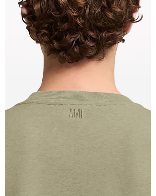 AMI Green Logo-embroidered Organic Cotton T-shirt
