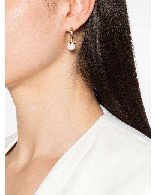 Harwell Godfrey White 18k Yellow Pearl Drop Hoop Earrings - Women's - 18kt Yellow /pearl
