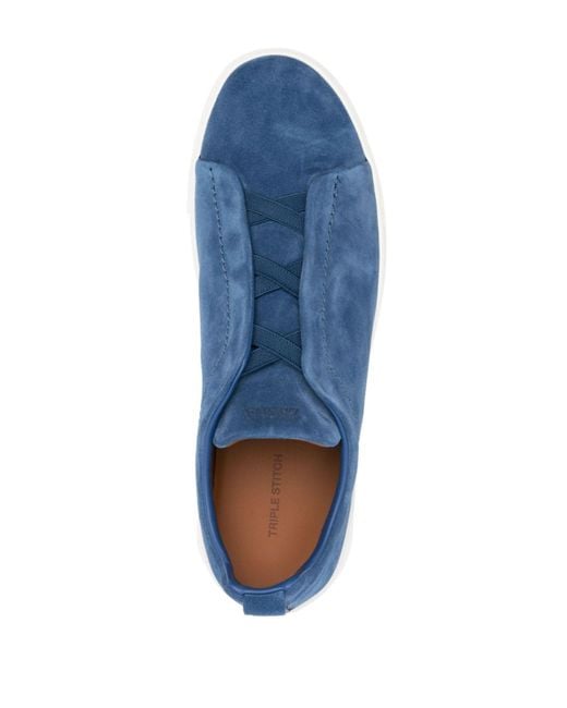 Zegna Blue Suede Triple Stitch Sneakers for men
