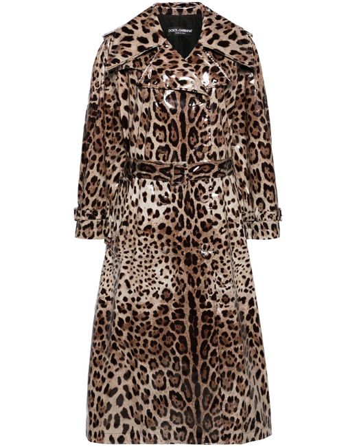 Dolce & Gabbana Natural Brown Leopard-print Trench Coat - Women's - Polyester/spandex/elastane