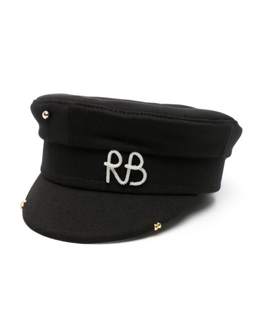 Ruslan Baginskiy Black Monogram-appliqué Baker Boy Hat - Women's - Acrylic/cotton/wool