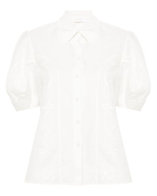 Chloé White Embroidery-Detail Poplin Shirt
