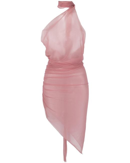 Ludovic de Saint Sernin Pink Sheer Asymmetric Dress