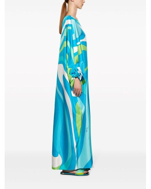 Emilio Pucci Blue Marmo Silk Kaftan Dress - Women's - Silk