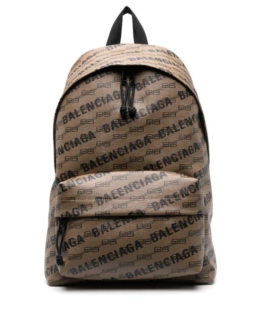 Balenciaga Gray Logo Print Coated Canvas Backpack - Men's - Recycled Polyamide for men