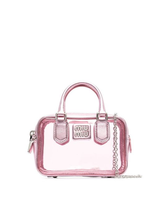 Miu Miu Pink Logo-embossed Transparent Tote Bag