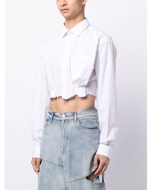 Natasha Zinko White Pleated Poplin Cropped Shirt - Women's - Cotton