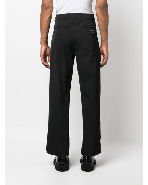 Prada Black Logo Plaque Tailored Trousers for men