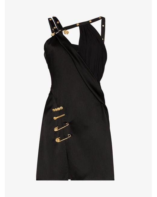 Versace Black Asymmetric Pin Clip Mini Dress
