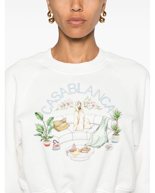 Casablancabrand White Logo Print Organic Cotton Cropped Sweatshirt
