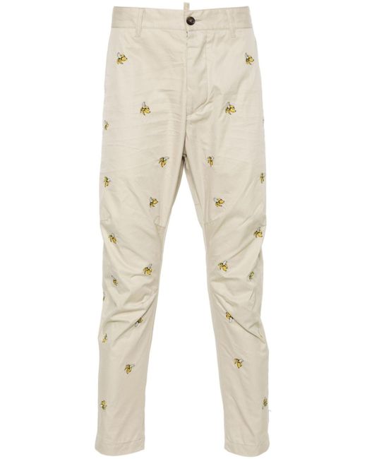 DSquared² Natural Neutral Embroidered Fruits Cotton Chinos - Men's - Cotton for men