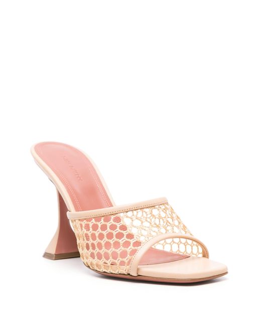 AMINA MUADDI Pink Neutral Lupita Net Raffia Leather Sandals