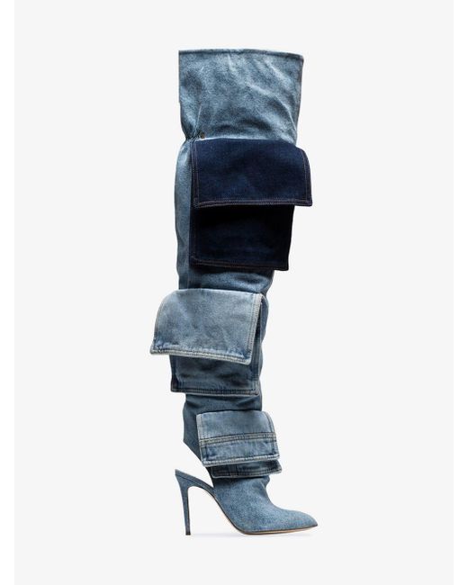 Natasha Zinko Blue Thigh-high Denim Boots