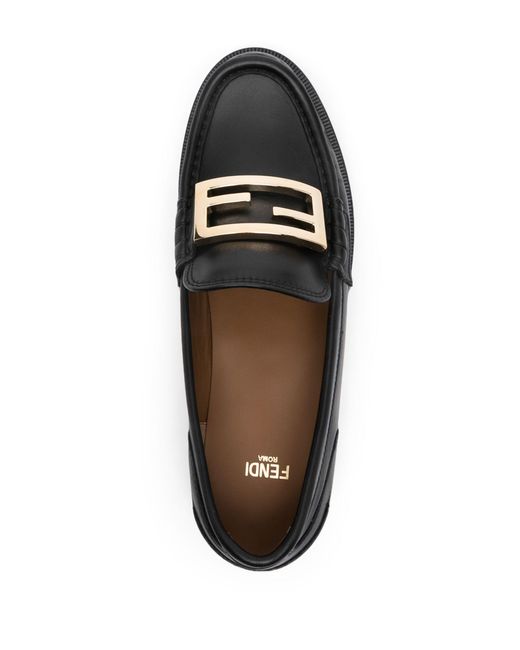 Fendi Black Baguette Leather Loafers