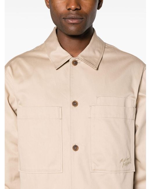 Maison Kitsuné Natural Neutral Logo-embroidered Cotton Overshirt for men