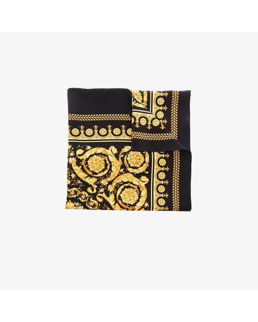 Versace And Gold Baroque Print Silk Scarf in Black | Lyst