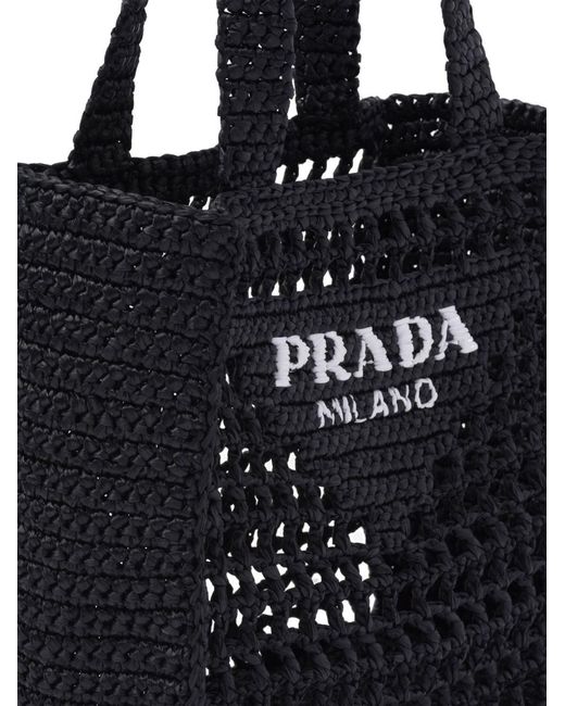 Prada Black Small Crochet Tote Bag - Women's - Raffia/straw
