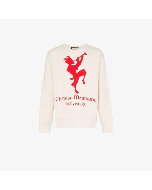 Gucci White Sweatshirt With Chateau Marmont Print for men