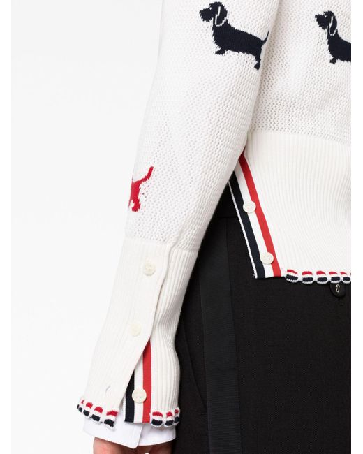 Thom Browne White Intarsia-knit Hector Cotton Cardigan