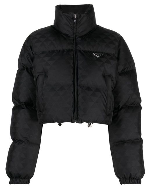 Prada Black Re-nylon Cropped Puffer Jacket - Women's - Nylon