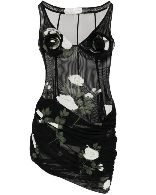 Magda Butrym Black Floral-appliqué Semi-sheer Mini Dress - Women's - Spandex/elastane/polyamide