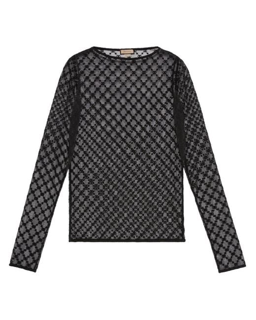 Gucci Black Gg Star Tulle Top